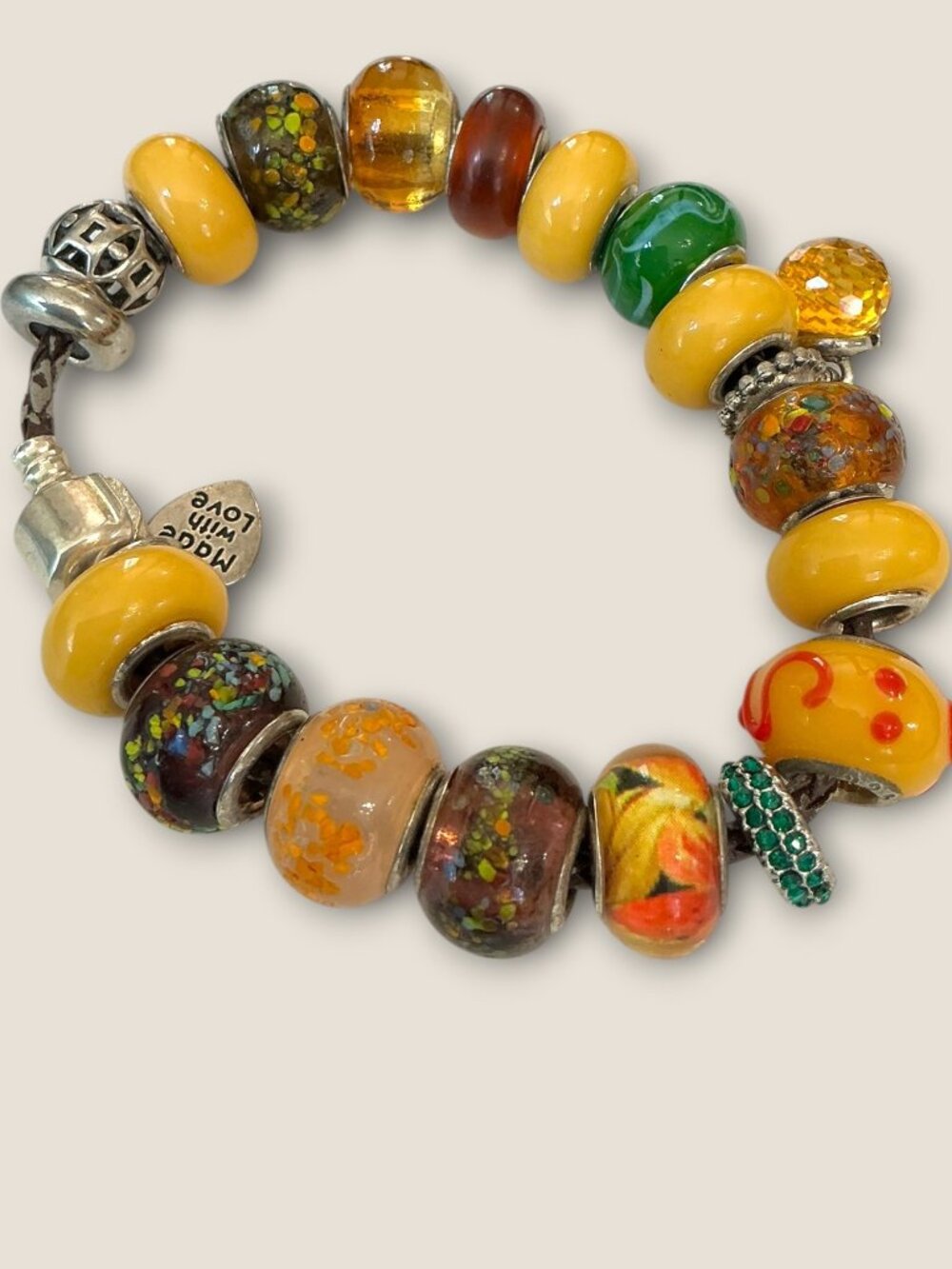 Handcrafted Beaded Charm Bracelet With Sterling Silver Clasp 7.5" Long Featuring - Picture 4 of 6